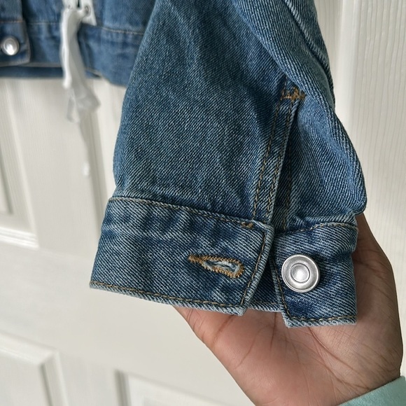 LOVE TREE Women’s Denim Jacket with White Lace-Up Detail Size M - Picture 6 of 7